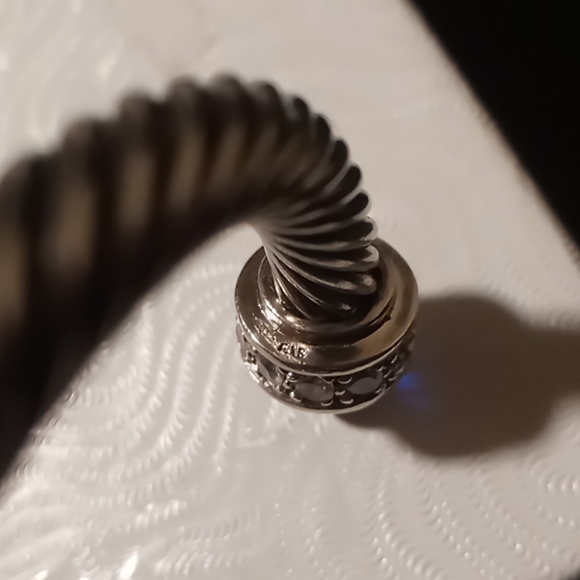 Twisted cable cuff sterling bracelet with blue sapphire gems & pave cz - Picture 11 of 12